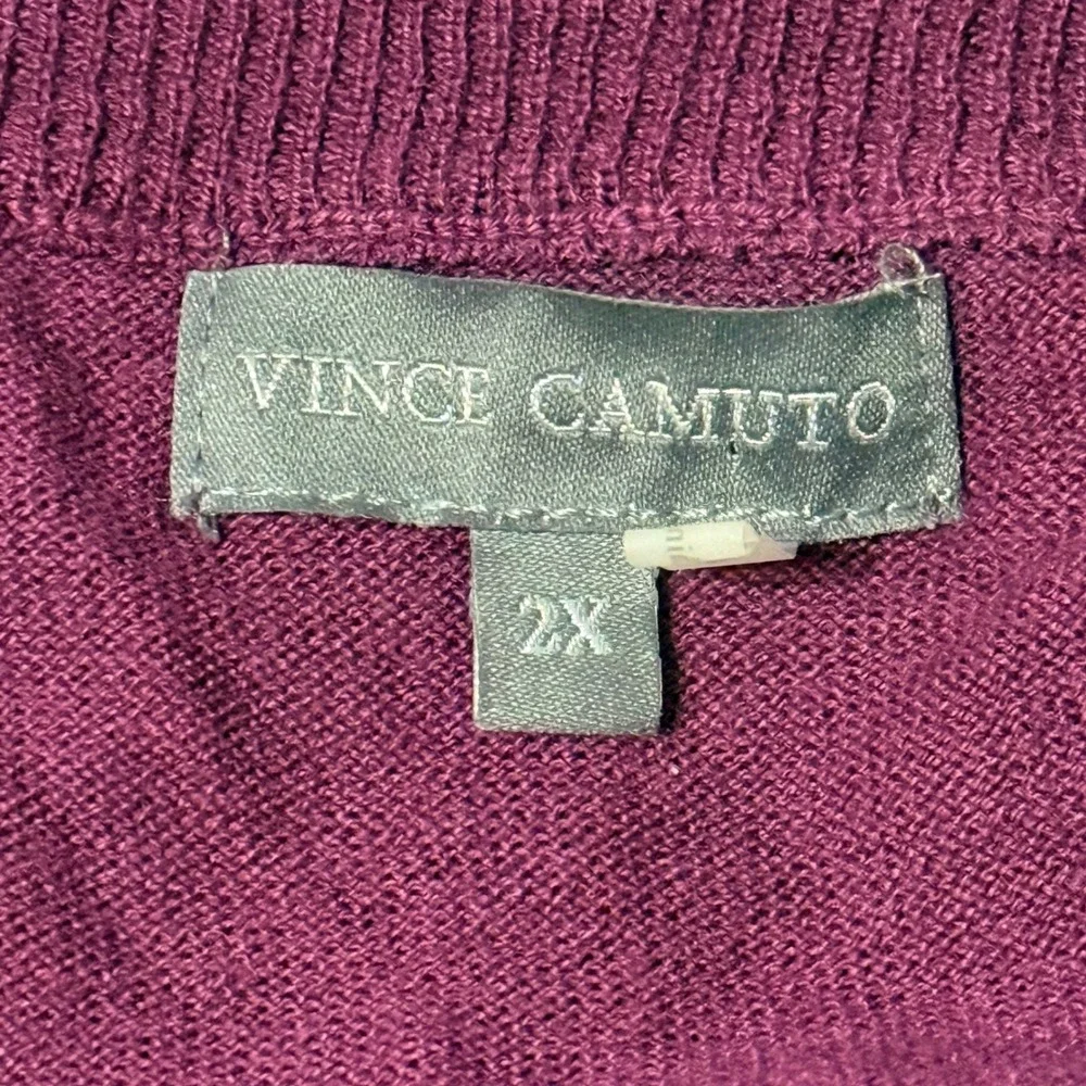 Vince Camuto Sweater Women 2X Maroon Tiered Ruffle Front 3/4 Sleeve Knit Top